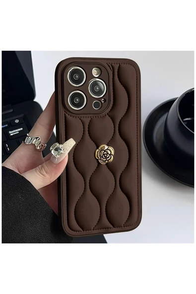 Apple iPhone 15 Pro Max Uyumlu Kılıf Zebana Camellia Deri Kılıf Siyah - Resim 4