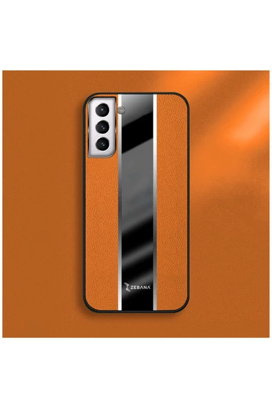 Samsung Galaxy S22 Uyumlu Kılıf Premium Deri Kılıf Turuncu - Resim 4