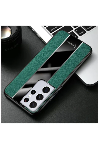 Samsung Galaxy S23 Ultra Uyumlu Kılıf Premium Deri Kılıf Turuncu - Resim 6