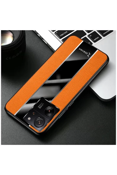 Xiaomi Mi 13t Uyumlu Kılıf Premium Deri Kılıf Turuncu - Resim 2