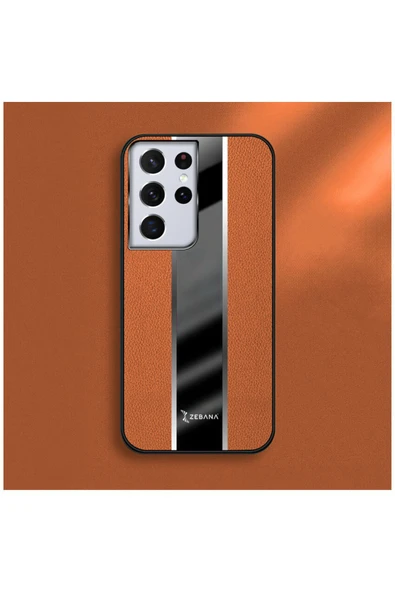 Samsung Galaxy S23 Ultra Uyumlu Kılıf Premium Deri Kılıf Turuncu - Resim 12