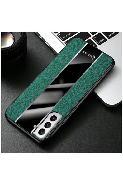 Samsung Galaxy S21 Fe 5g Uyumlu Kılıf Premium Deri Kılıf Yeşil - Resim 4