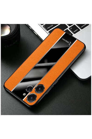 Xiaomi Redmi 12 Uyumlu Kılıf Zebana Premium Deri Kılıf Turuncu - Resim 4