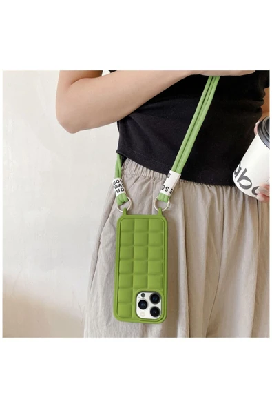 Apple Iphone 14 Pro Max Uyumlu Kılıf Boyun Askılı Crossbody Silikon Kılıf Siyah - Resim 8