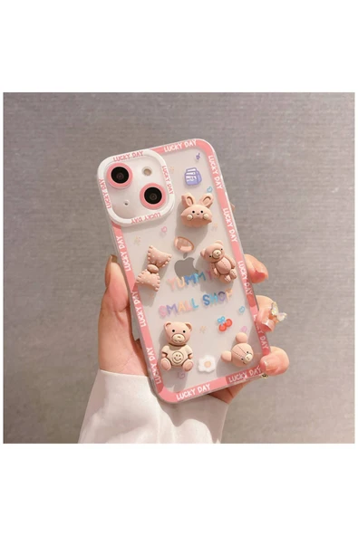 Apple Iphone 14 Uyumlu Kılıf Bear And Rabbit Silikon Kılıf Lila - Resim 3