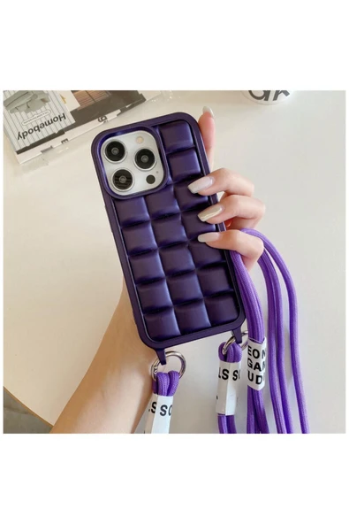 Apple Iphone 14 Pro Max Uyumlu Kılıf Boyun Askılı Crossbody Silikon Kılıf Siyah - Resim 9