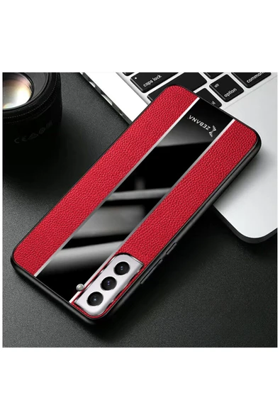 Samsung Galaxy S22 Uyumlu Kılıf Premium Deri Kılıf Turuncu - Resim 6