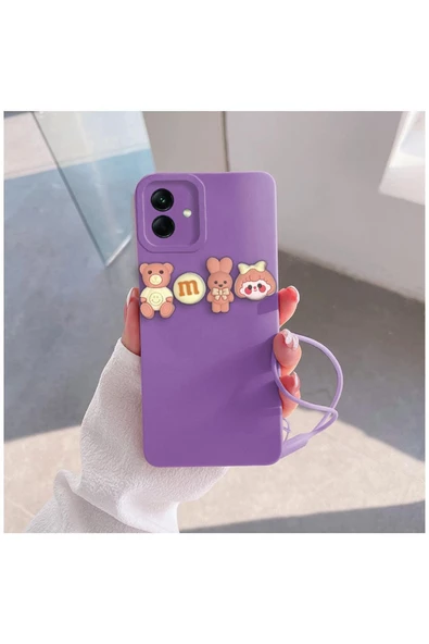 Samsung Galaxy A04 Uyumlu Kılıf Love Bear Silikon Kılıf Pembe - Lila