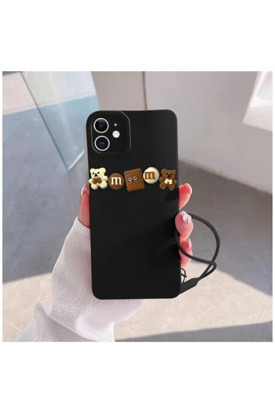 Apple iPhone 11 Uyumlu Kılıf Zebana Love Bear Silikon Kılıf Siyah - Kahverengi