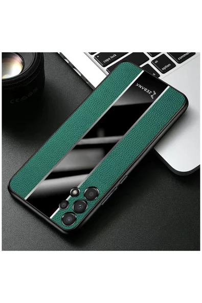 Samsung Galaxy A13 Uyumlu Kılıf Premium Deri Kılıf Yeşil - Resim 2