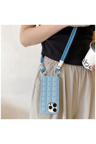 Apple Iphone 14 Pro Max Uyumlu Kılıf Boyun Askılı Crossbody Silikon Kılıf Siyah - Resim 6