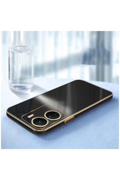 Vivo Y16 Uyumlu Kılıf Golden Silikon Kılıf Siyah - Resim 2