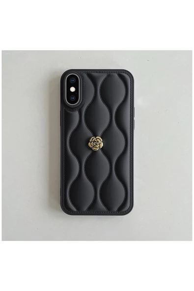 Apple iPhone X Uyumlu Kılıf Zebana Camellia Deri Kılıf Siyah - Resim 3