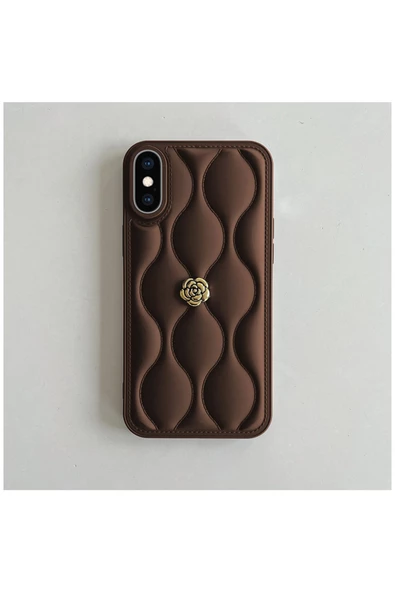 Apple iPhone XS Uyumlu Kılıf Zebana Camellia Deri Kılıf Kahverengi - Resim 3