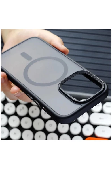 Apple iPhone 15 Pro Max Uyumlu Kılıf Zebana Fros Silikon Kılıf (Kablosuz Şarj Destekli) Siyah - Resim 3