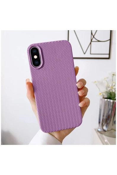 Apple iPhone X Uyumlu Kılıf Zebana Woven Silikon Kılıf Lila ürün görseli