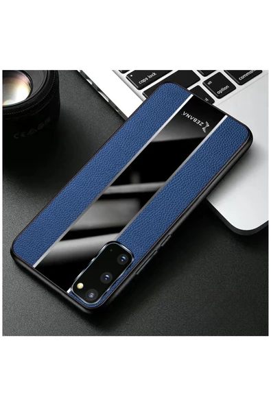 Samsung Galaxy S20 Fe Uyumlu Kılıf Premium Deri Kılıf Mavi - Resim 2