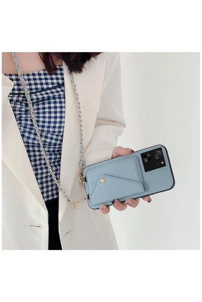 Xiaomi Mi 13T Uyumlu Kılıf Zebana Boyun Askılı Deri Kılıf Açık Mavi - Resim 2