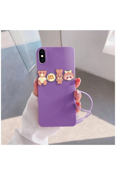 Apple Iphone X Uyumlu Kılıf Love Bear Silikon Kılıf Pembe - Lila ürün görseli