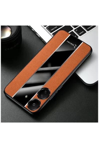 Xiaomi Redmi 13c Uyumlu Kılıf Premium Deri Kılıf Kahverengi - Resim 2