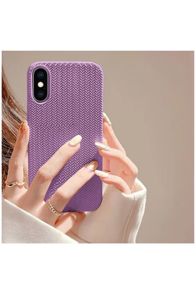 Apple iPhone X Uyumlu Kılıf Zebana Woven Silikon Kılıf Lila - Resim 3