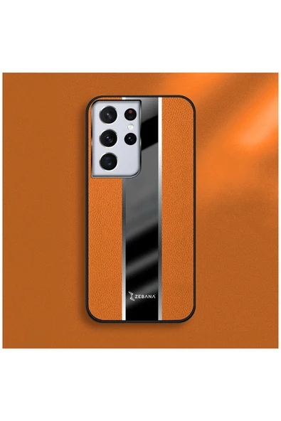Samsung Galaxy S23 Ultra Uyumlu Kılıf Premium Deri Kılıf Turuncu - Resim 4