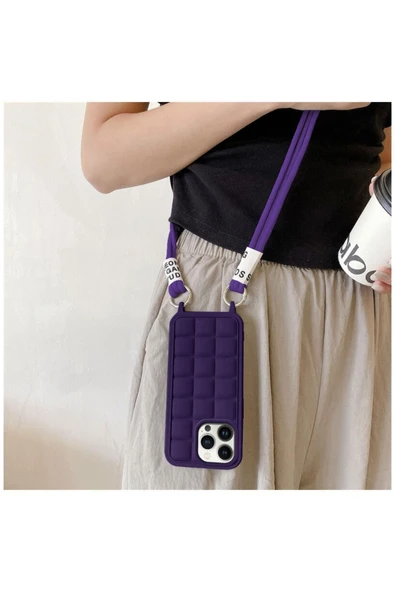 Apple Iphone 14 Pro Max Uyumlu Kılıf Boyun Askılı Crossbody Silikon Kılıf Siyah - Resim 10