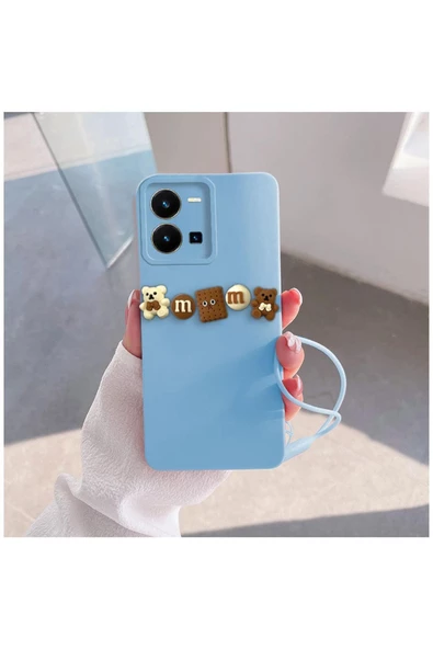 Vivo Y22s Uyumlu Kılıf Love Bear Silikon Kılıf Kahverengi - Açık Mavi ürün görseli