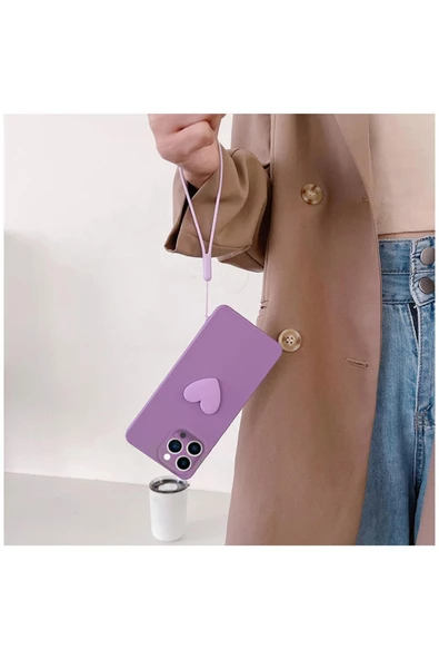 Apple Iphone 14 Pro Max Uyumlu Kılıf Kalpli Love Silikon Kılıf Lila - Resim 2