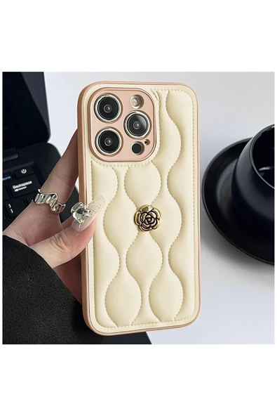 Apple iPhone 15 Pro Max Uyumlu Kılıf Zebana Camellia Deri Kılıf Siyah - Resim 7