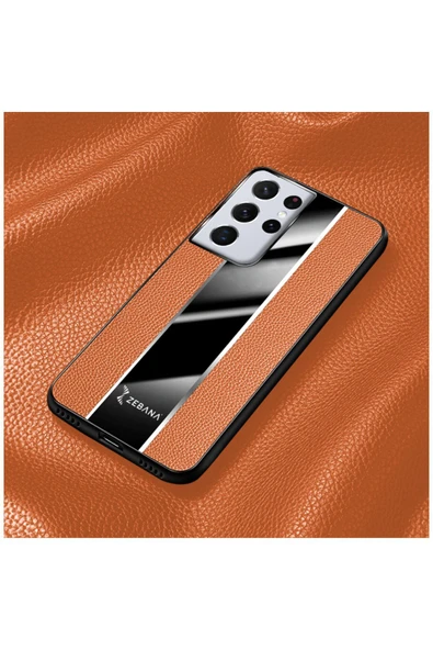 Samsung Galaxy S23 Ultra Uyumlu Kılıf Premium Deri Kılıf Turuncu - Resim 11