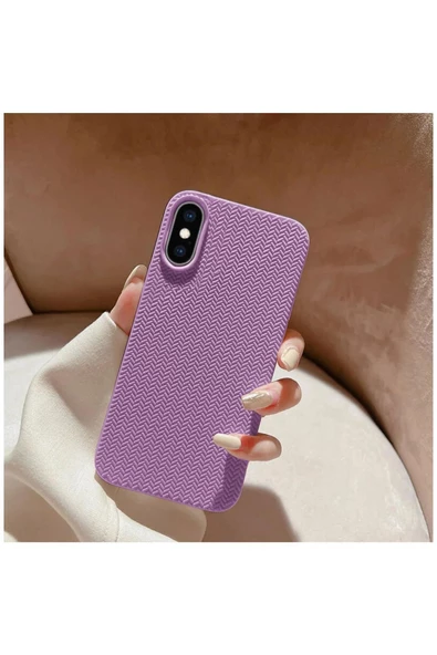 Apple iPhone X Uyumlu Kılıf Zebana Woven Silikon Kılıf Lila - Resim 2