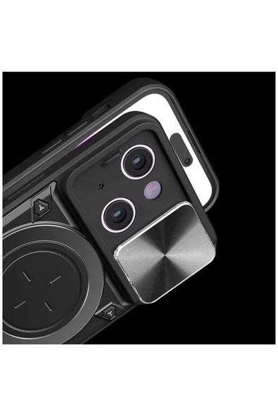 Apple Iphone 15 Uyumlu Kılıf Manyetik Standlı Armor Silikon Kılıf Siyah - Resim 2