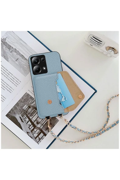 Xiaomi Redmi Note 13 Pro 5g Uyumlu Kılıf Boyun Askılı Deri Kılıf Siyah - Resim 7