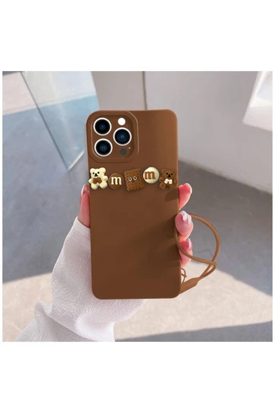 Apple Iphone 15 Pro Max Uyumlu Kılıf Love Bear Silikon Kılıf Kahverengi - Açık Mavi - Resim 2