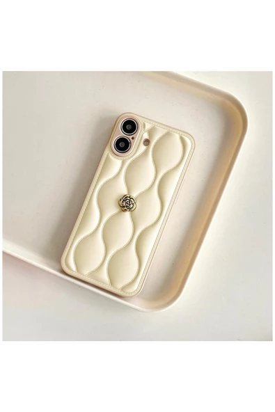 Apple iPhone 16 Uyumlu Kılıf Zebana Camellia Deri Kılıf Bej - Resim 2