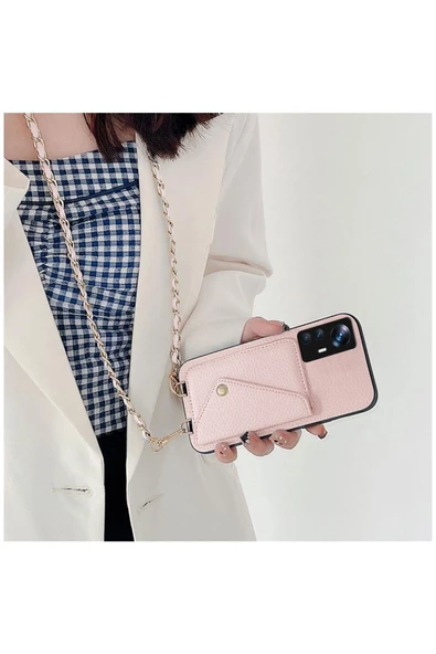 Xiaomi Mi 12T Uyumlu Kılıf Zebana Boyun Askılı Deri Kılıf Rose Gold - 2