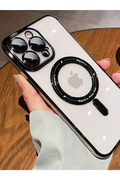 Apple Iphone 15 Pro Max Uyumlu Telefon Kılıfı Magsafe Mona Silikon Kılıf Siyah