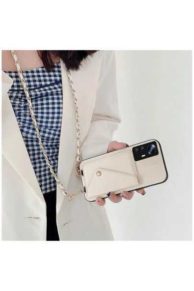 Xiaomi Mi 12T Uyumlu Kılıf Zebana Boyun Askılı Deri Kılıf Rose Gold - 6