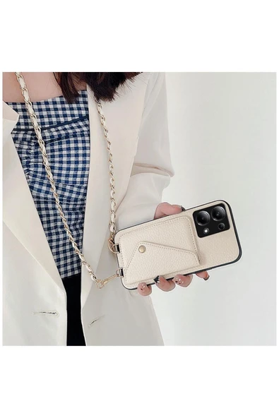 Xiaomi Redmi Note 13 Pro 5g Uyumlu Kılıf Boyun Askılı Deri Kılıf Siyah - Resim 4