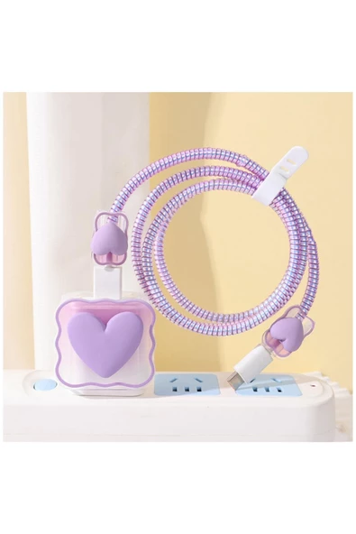 Yeni Trend Iphone 18w/20w Adaptör Uyumlu Şarj Başlığı Ve Kablo Koruyucu 4'lü Set Açık Yeşil - Resim 3