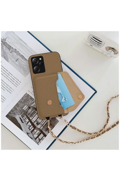 Xiaomi Poco X5 Pro 5g Uyumlu Kılıf Boyun Askılı Deri Kılıf Krem Rengi - Resim 3