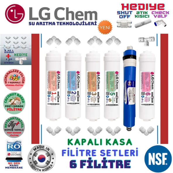 LG Chem KAPALI KASA 6 FİLTRE 10 AŞAMA SU ARITMA CİHAZI FİLTRE SETİ