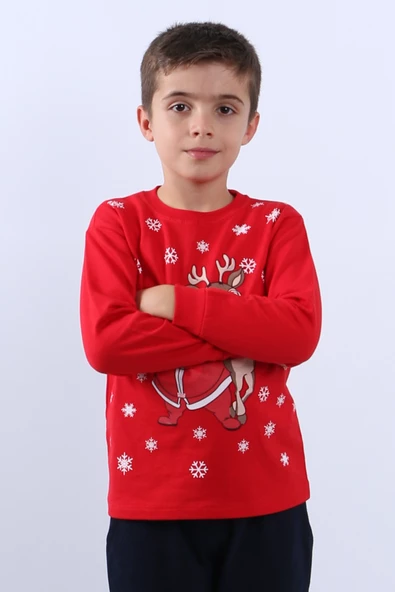 ÇOCUK YILBAŞI SWEAT NOEL BABA VE KAR TANESİ BASKILI RİBANALI E15 - 3