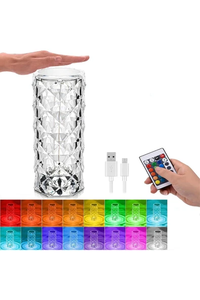 Kristal Şarjlı RGB Masa ve Gece Lambası – Kumandalı, Ayarlanabilir Işık, Dekoratif Lamba - 6