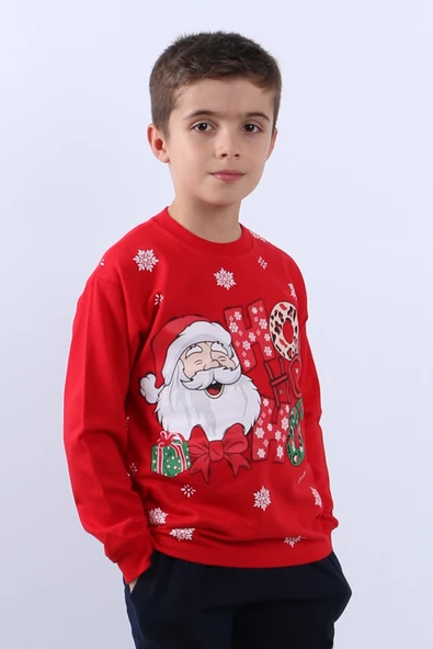 ÇOCUK YILBAŞI SWEAT NOEL BABA VE KAR TANESİ BASKILI RİBANALI E29 - Resim 3