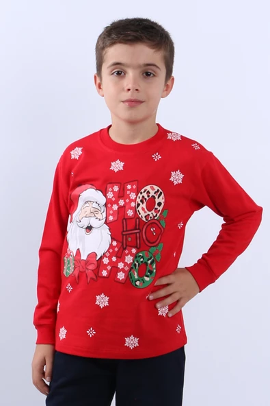 ÇOCUK YILBAŞI SWEAT NOEL BABA VE KAR TANESİ BASKILI RİBANALI E29 - Resim 2