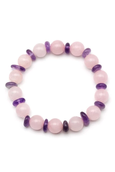 Pembe Kuvars-Ametist Doğal Taş Tasarım Bileklik 10 mm Küre Kesim - Resim 2