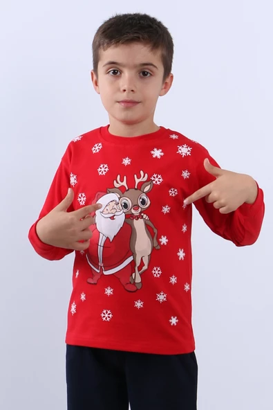 ÇOCUK YILBAŞI SWEAT NOEL BABA VE KAR TANESİ BASKILI RİBANALI E15 - 2