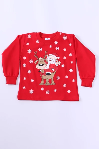 ÇOCUK YILBAŞI SWEAT NOEL BABA VE KAR TANESİ BASKILI RİBANALI E29 HCM00346